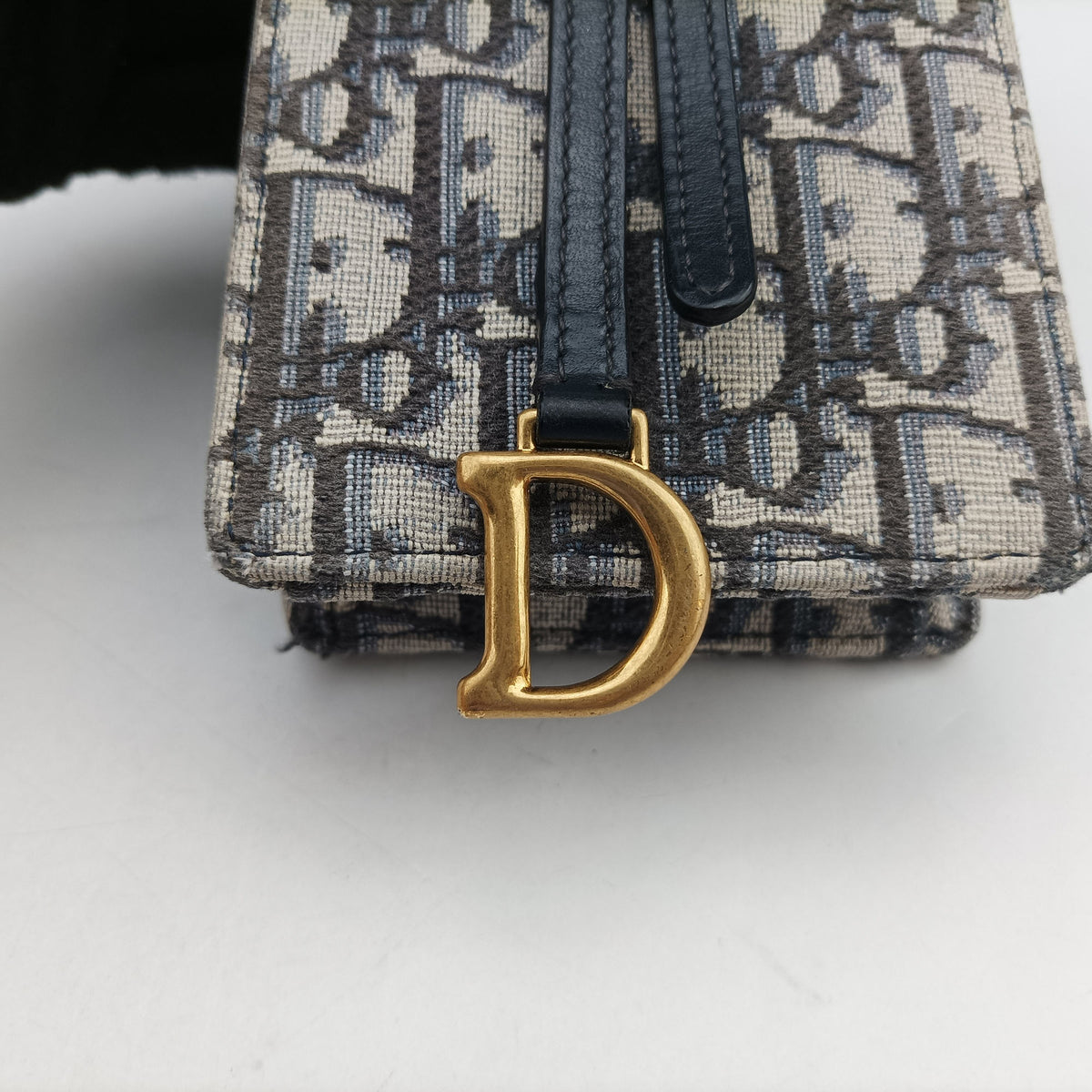 Vintage Christian Dior Saddle Phone holder Navy jacquard×Leather  shoulderbag | stylenewstar