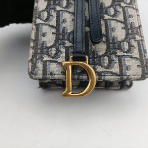 Vintage Christian Dior Saddle Phone holder Navy jacquard×Leather  shoulderbag | stylenewstar