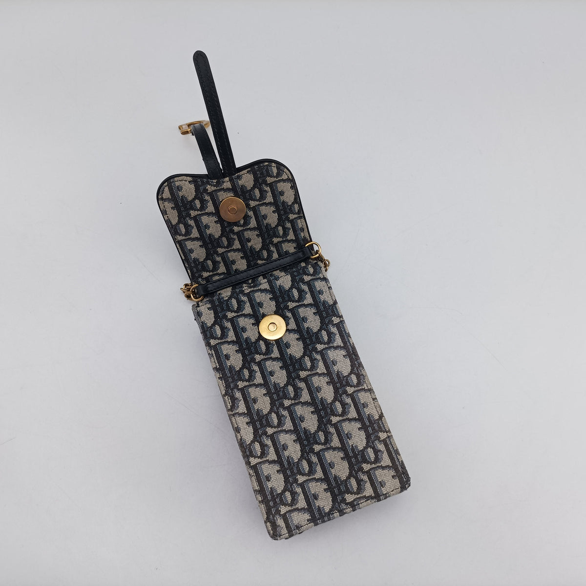 Vintage Christian Dior Saddle Phone holder Navy jacquard×Leather  shoulderbag | stylenewstar