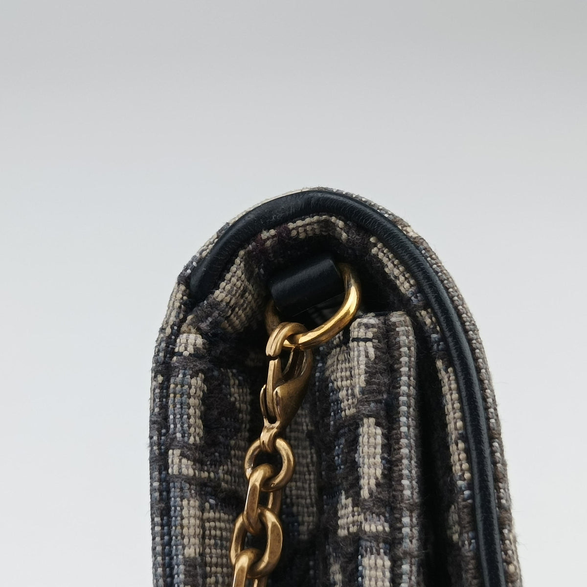 Vintage Christian Dior Saddle Phone holder Navy jacquard×Leather  shoulderbag | stylenewstar