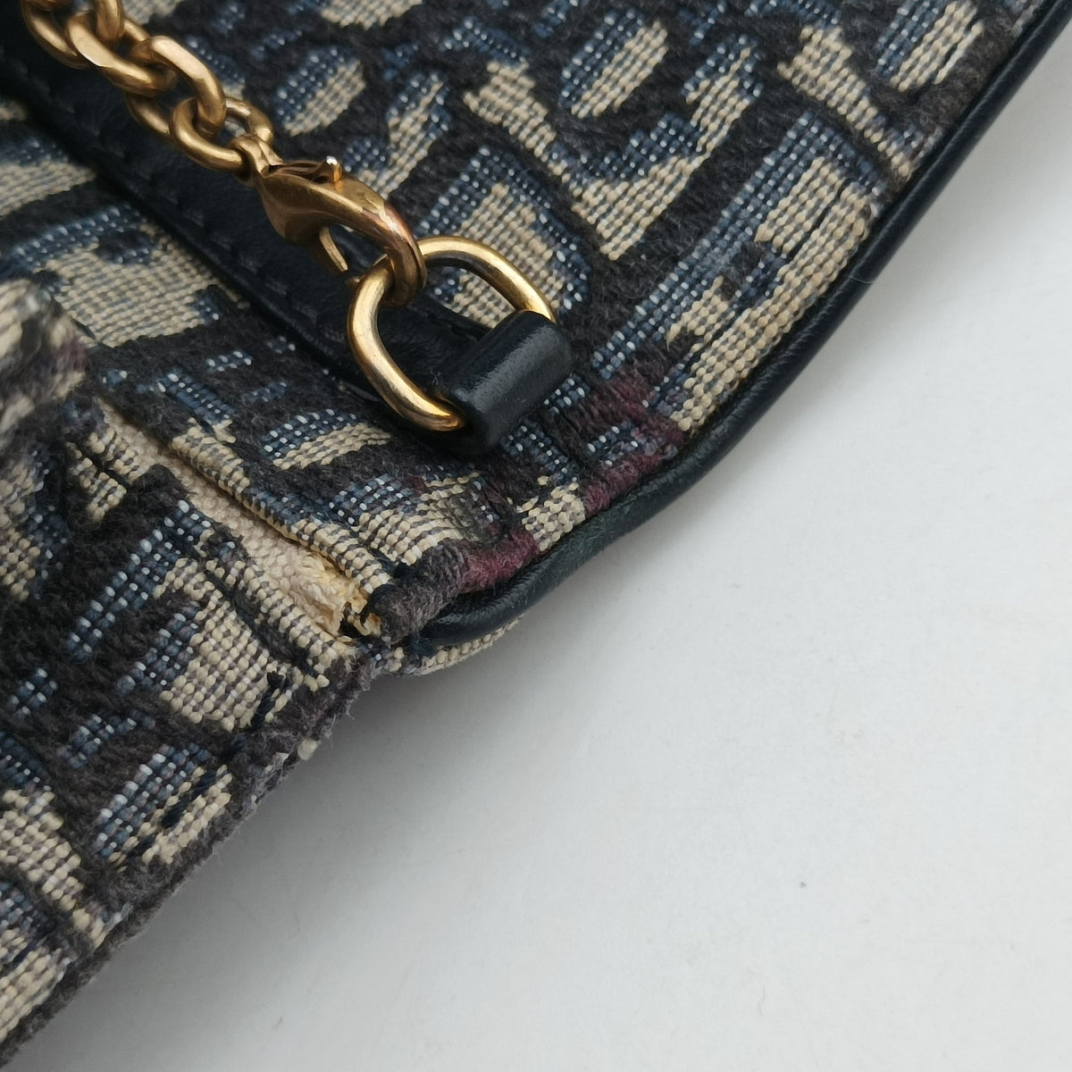 Vintage Christian Dior Saddle Phone holder Navy jacquard×Leather  shoulderbag | stylenewstar