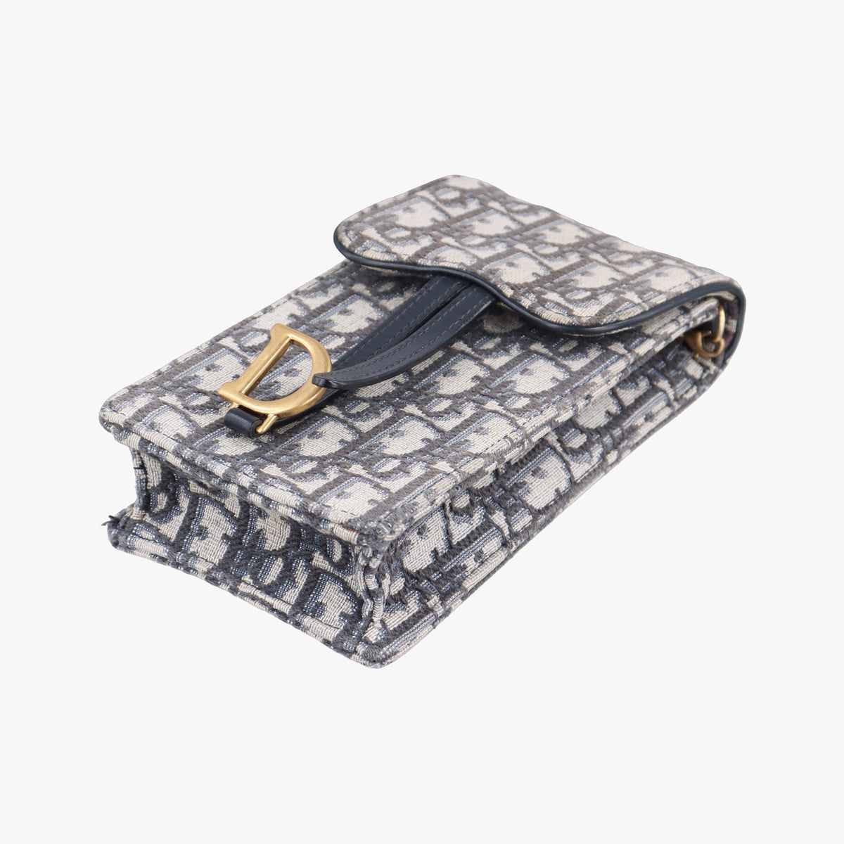 Vintage Christian Dior Saddle Phone holder Navy jacquard×Leather  shoulderbag | stylenewstar