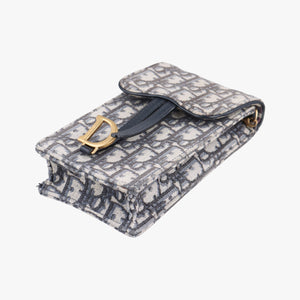 Vintage Christian Dior Saddle Phone holder Navy jacquard×Leather  shoulderbag | stylenewstar
