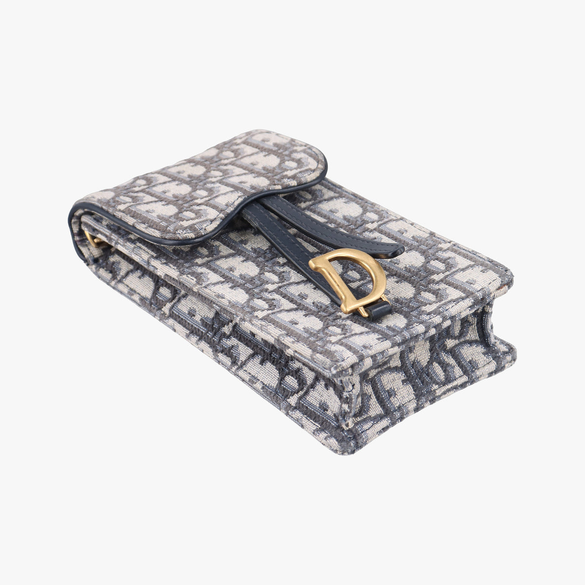 Vintage Christian Dior Saddle Phone holder Navy jacquard×Leather  shoulderbag | stylenewstar