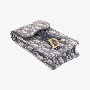 Vintage Christian Dior Saddle Phone holder Navy jacquard×Leather  shoulderbag | stylenewstar