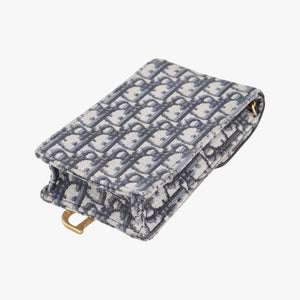 Vintage Christian Dior Saddle Phone holder Navy jacquard×Leather  shoulderbag | stylenewstar