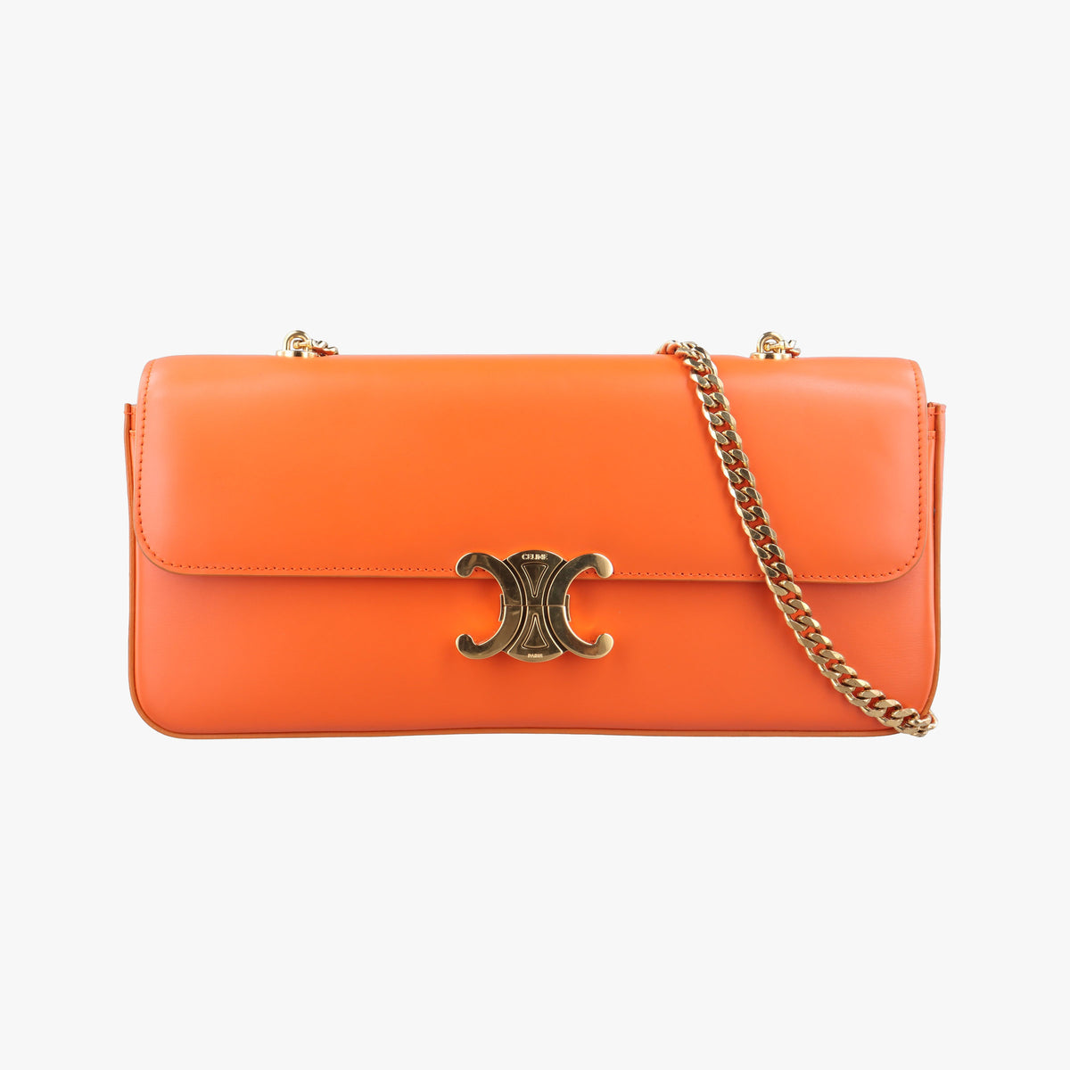 Pre-owned Celine Chain Claude Triomphe Orange Leather  shoulderbag | stylenewstar
