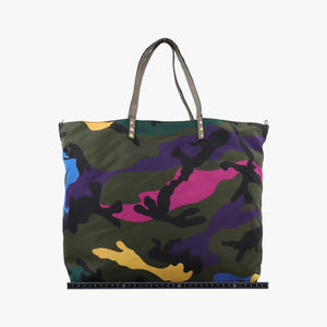 Pre-owned Valentino Rockstud camouflage Green×Multicolour nylon× Leather  shoulderbag | stylenewstar
