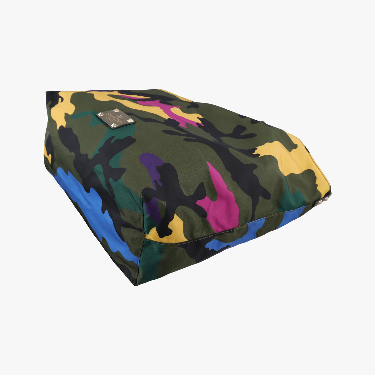 Pre-owned Valentino Rockstud camouflage Green×Multicolour nylon× Leather  shoulderbag | stylenewstar