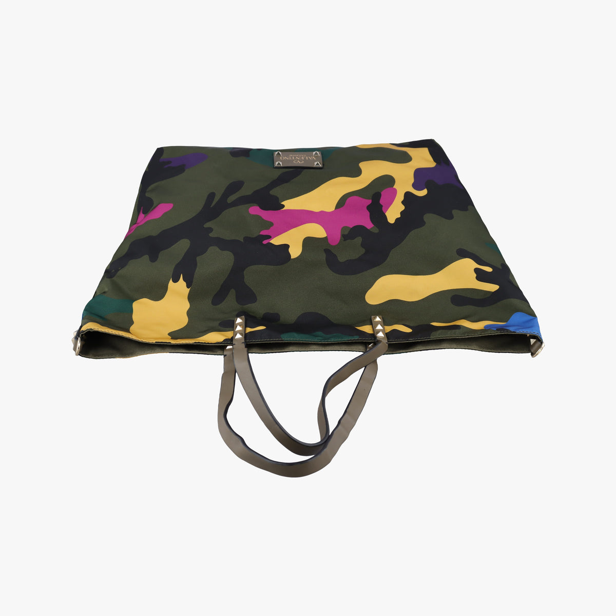 Pre-owned Valentino Rockstud camouflage Green×Multicolour nylon× Leather  shoulderbag | stylenewstar