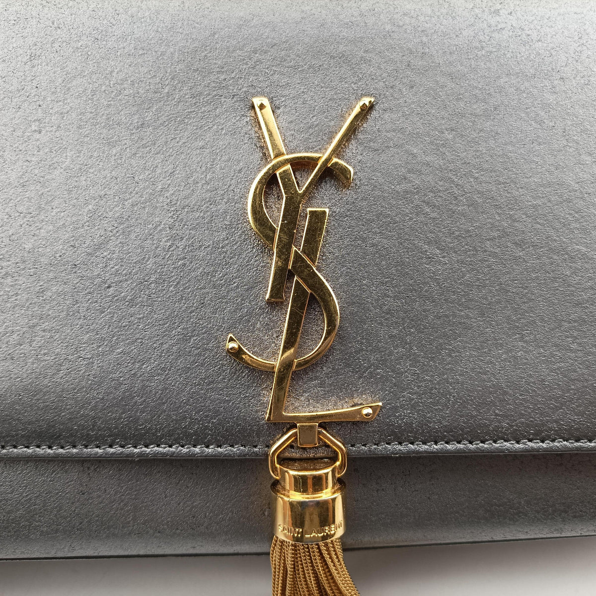 Pre-owned Yves Saint Laurent KATE Grey Leather 354119 shoulderbag | stylenewstar