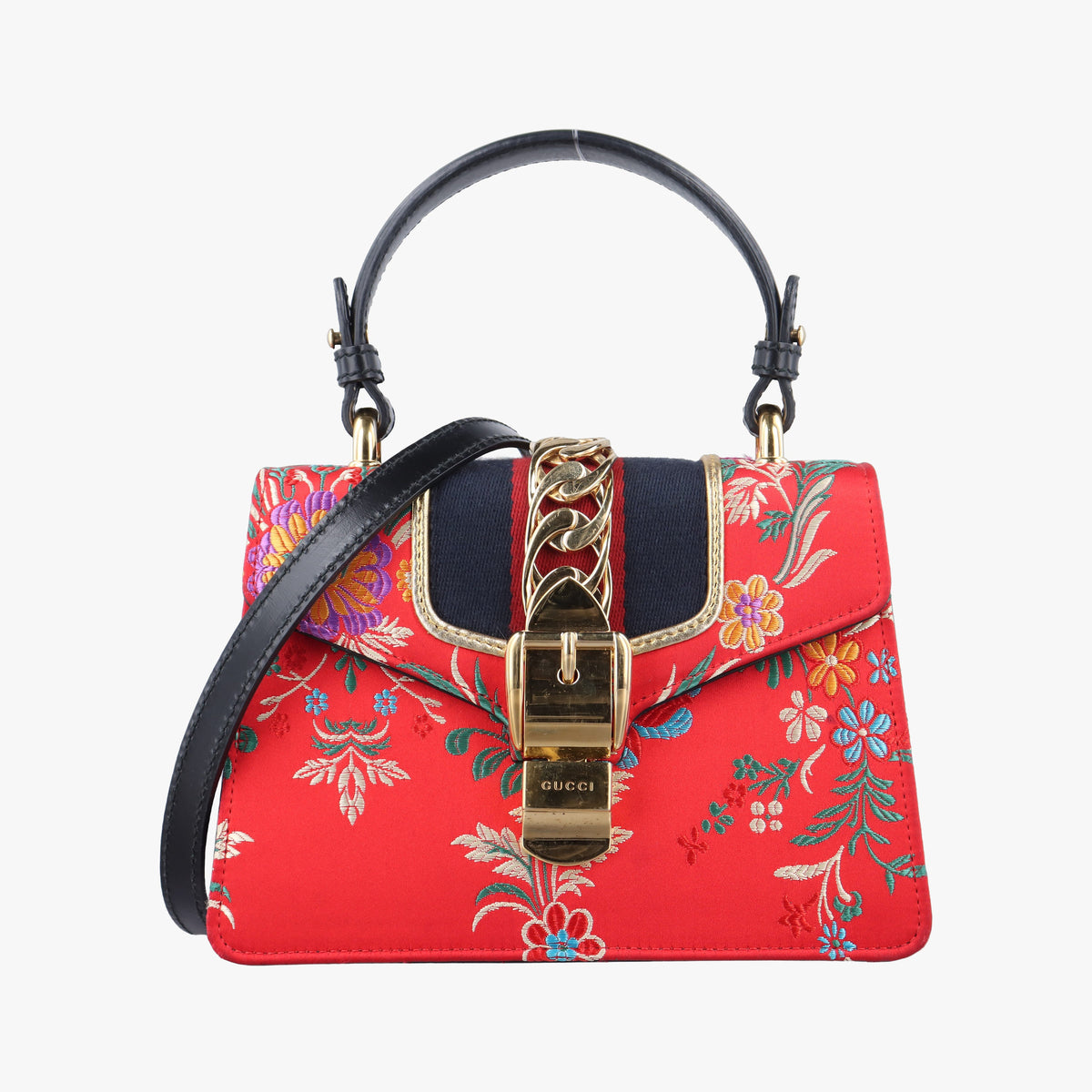 Pre-owned Gucci Sylvie Red x Multicolor silk 472107 shoulderbag | stylenewstar