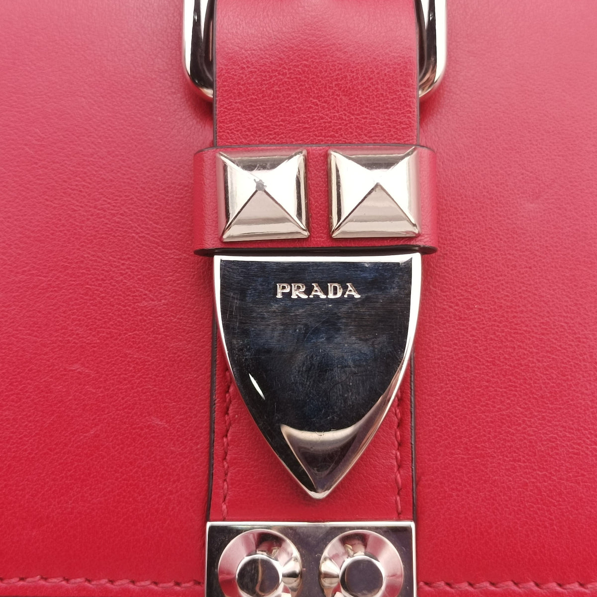 Pre-owned Prada Electra Studded Red Leather 1BD120 shoulderbag | stylenewstar