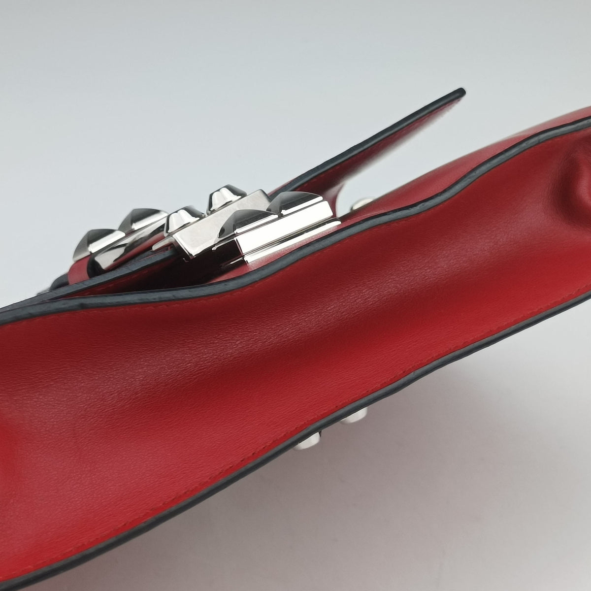 Pre-owned Prada Electra Studded Red Leather 1BD120 shoulderbag | stylenewstar