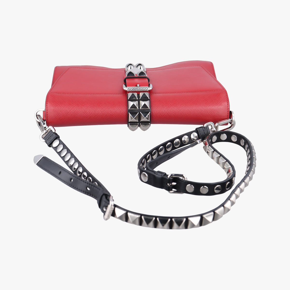 Pre-owned Prada Electra Studded Red Leather 1BD120 shoulderbag | stylenewstar