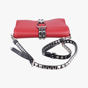 Pre-owned Prada Electra Studded Red Leather 1BD120 shoulderbag | stylenewstar