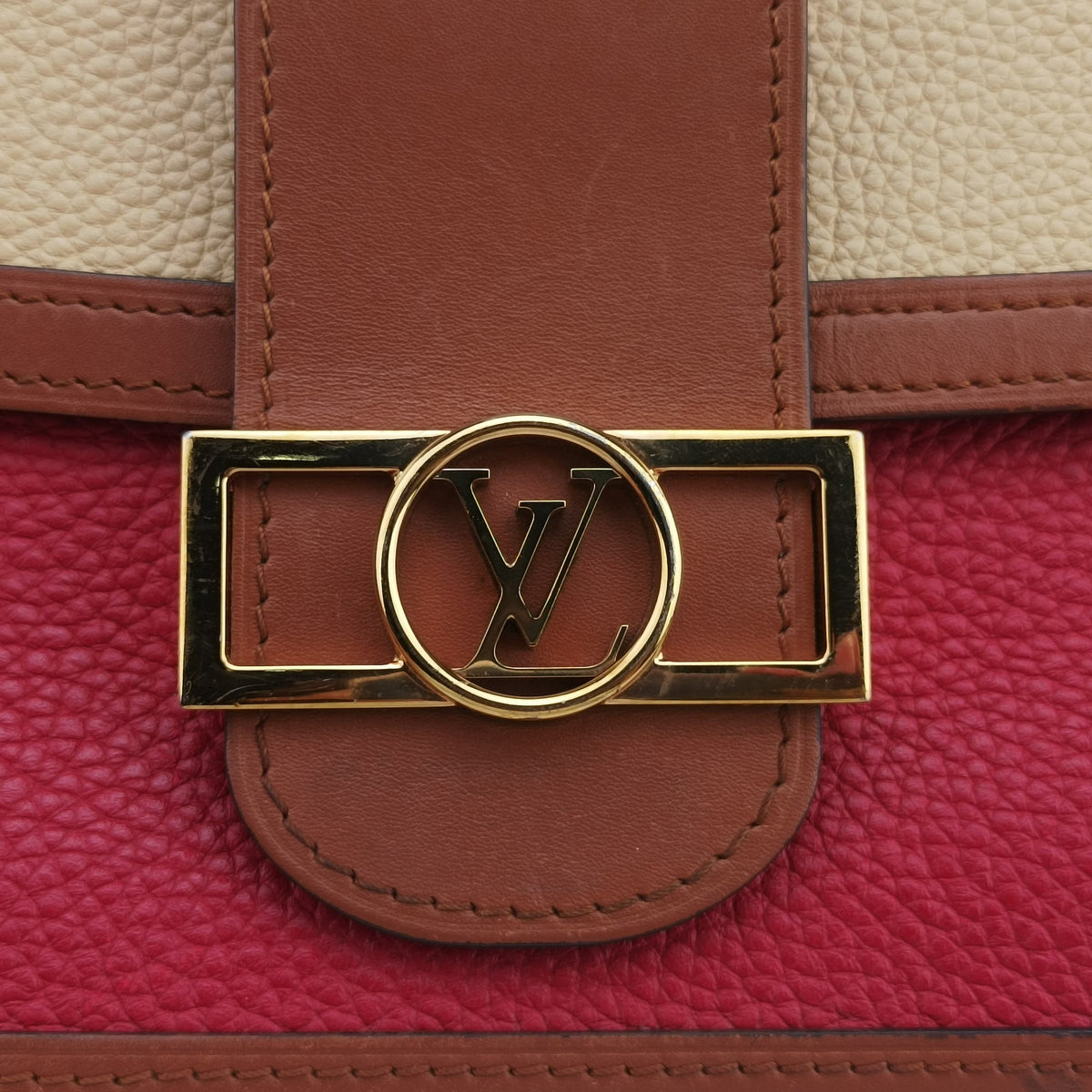 Pre-owned Louis Vuitton DAUPHINE MM Scarlet Red×Panama Beige Taurillon leather M53830 shoulderbag | stylenewstar
