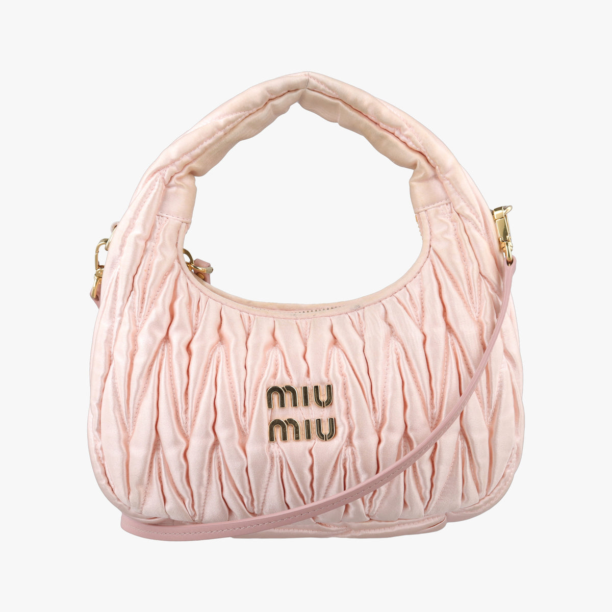 Pre-owned Miu Miu Wander Matelasse hobo Pink Satin 5BC125 shoulderbag | stylenewstar