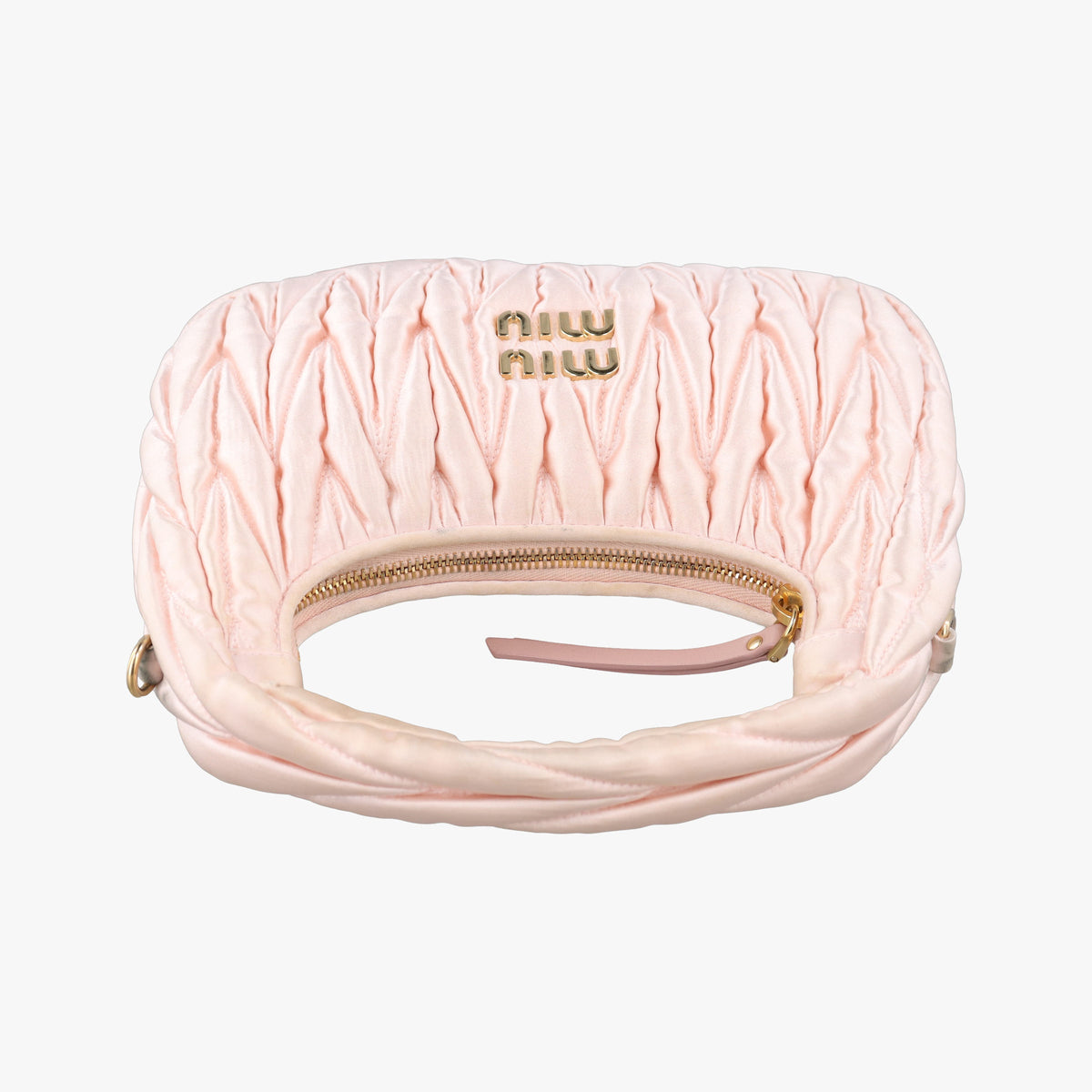 Pre-owned Miu Miu Wander Matelasse hobo Pink Satin 5BC125 shoulderbag | stylenewstar