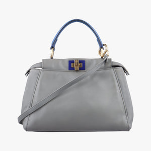 Pre-owned Fendi PEEKABOO Blue×Gray Leather 8BN244 shoulderbag | stylenewstar