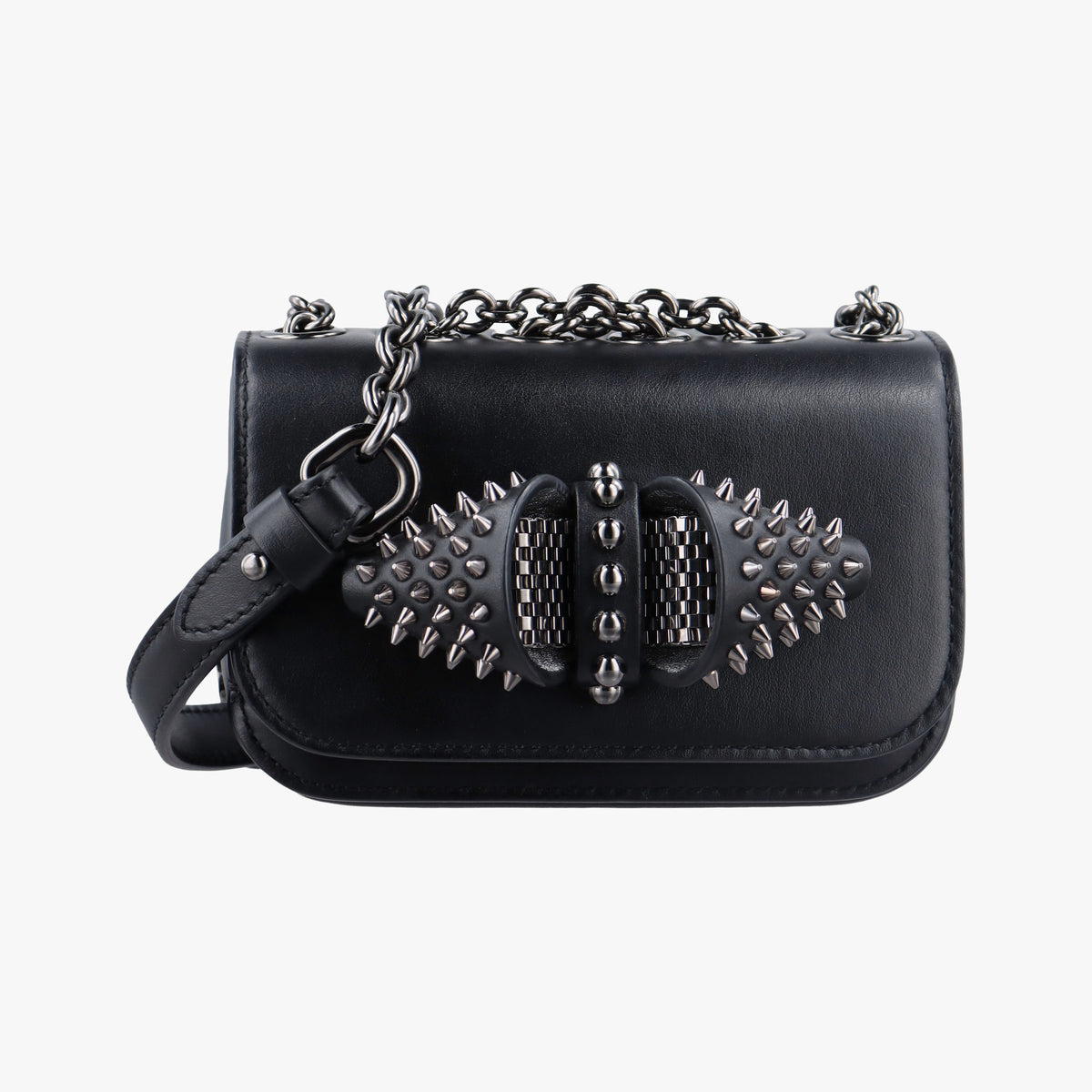 Pre-owned Christian Louboutin Night Tudor Spikes Small Sweet Charity Black Leather  shoulderbag | stylenewstar