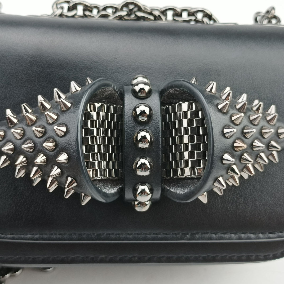 Pre-owned Christian Louboutin Night Tudor Spikes Small Sweet Charity Black Leather  shoulderbag | stylenewstar