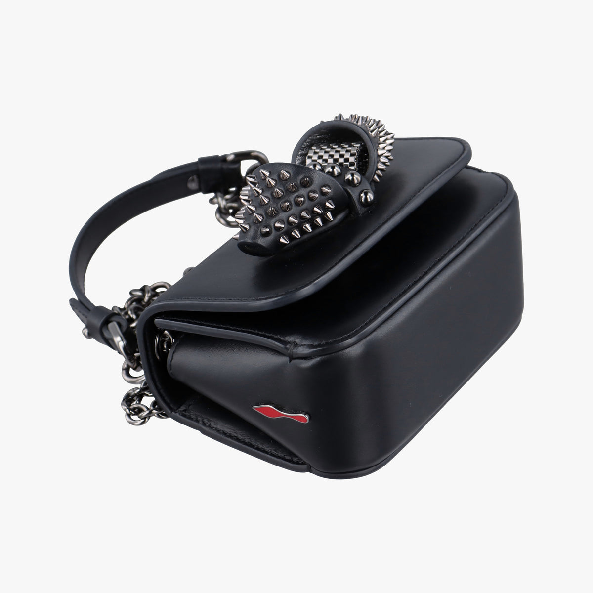 Pre-owned Christian Louboutin Night Tudor Spikes Small Sweet Charity Black Leather  shoulderbag | stylenewstar