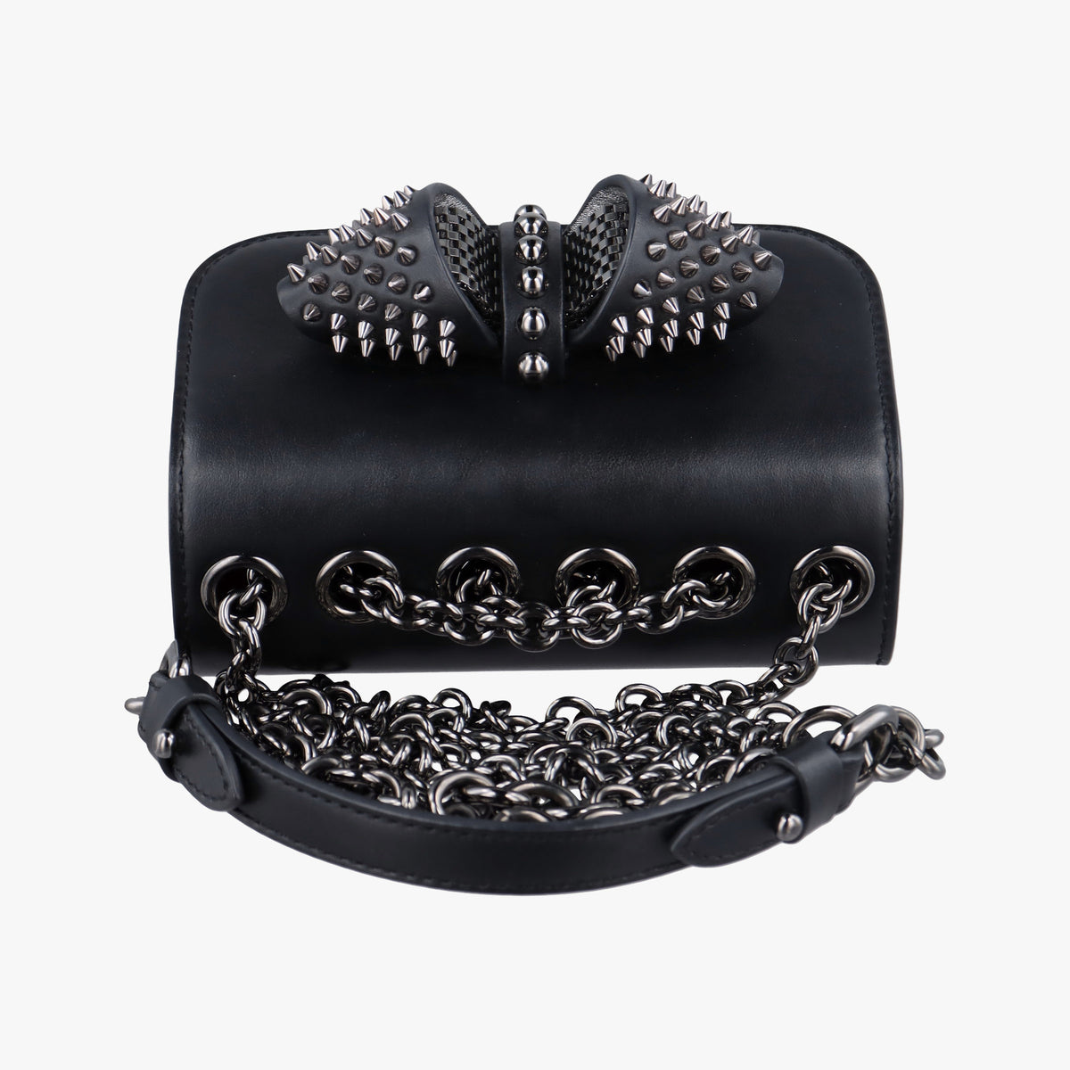 Pre-owned Christian Louboutin Night Tudor Spikes Small Sweet Charity Black Leather  shoulderbag | stylenewstar