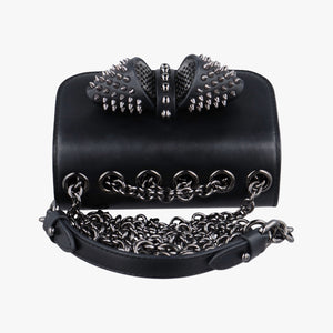 Pre-owned Christian Louboutin Night Tudor Spikes Small Sweet Charity Black Leather  shoulderbag | stylenewstar