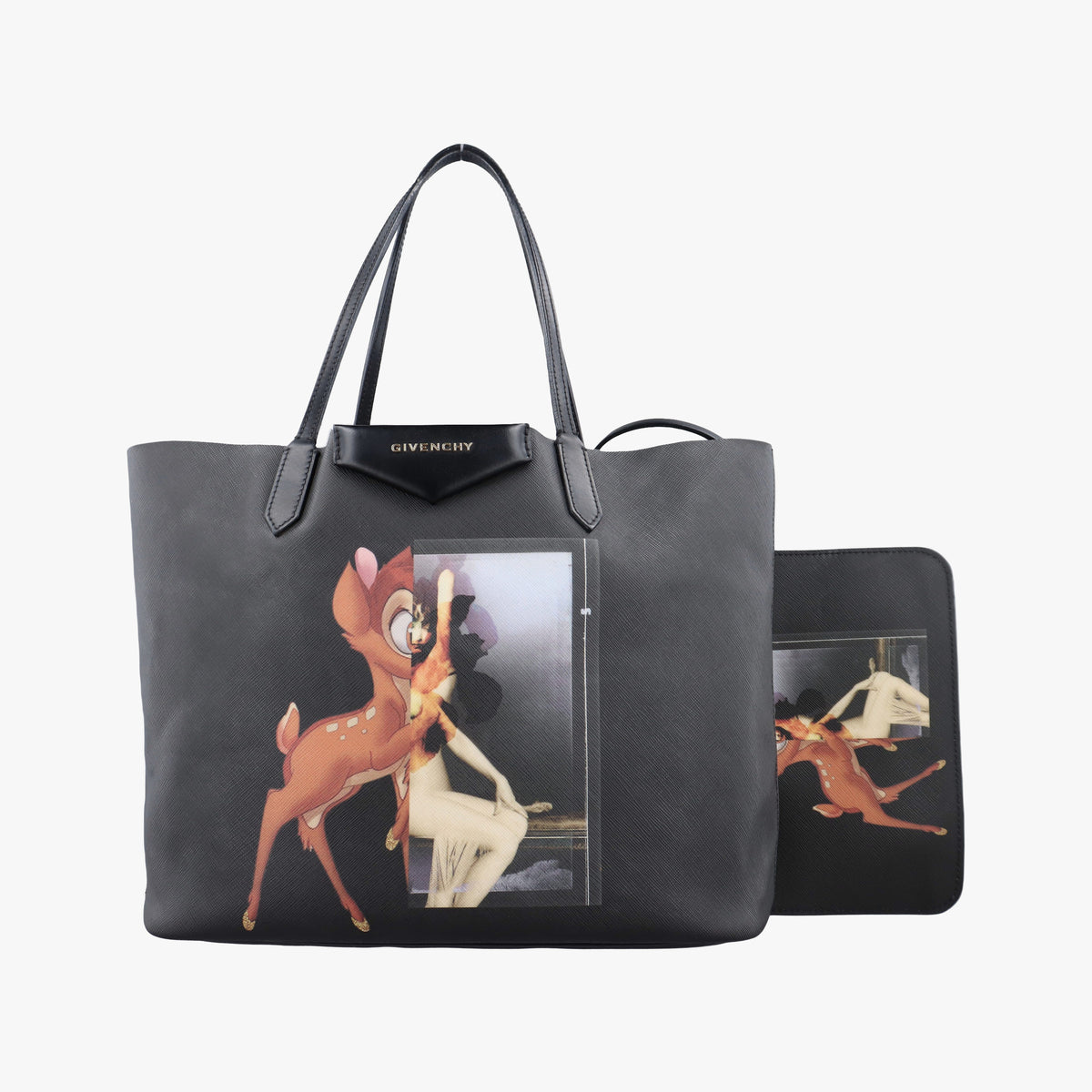 Secondhand Givenchy Bambi Print Antigona tote Black Leather  handbag | stylenewstar