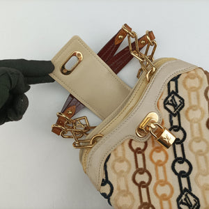 Pre-owned Louis Vuitton Mini Linda Ivory x Multicolor Cotton x Velvet x Leather M95207 handbag | stylenewstar