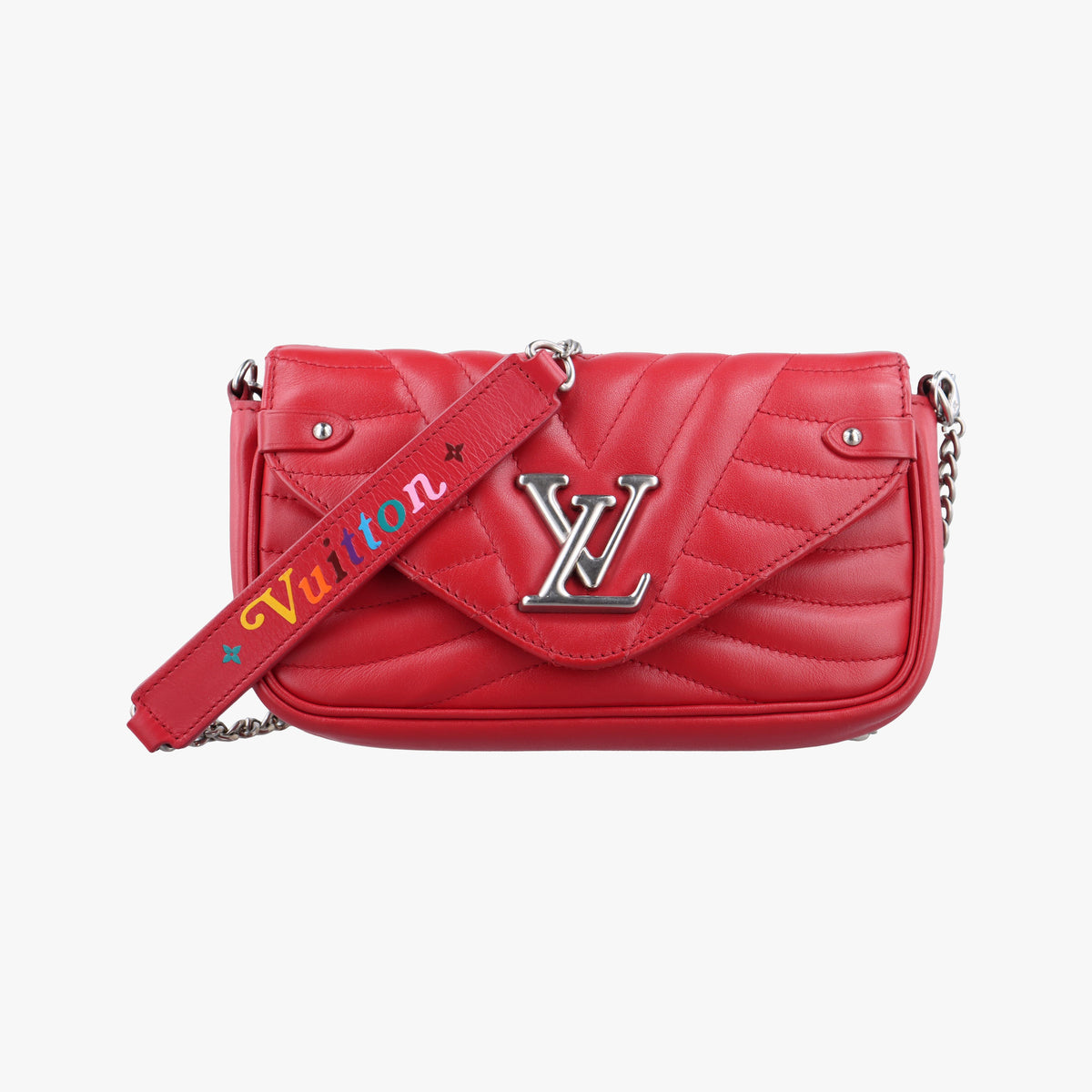 Pre-owned Louis Vuitton New Wave Chain Pochette ECARLATE Leather M63956 shoulderbag | stylenewstar