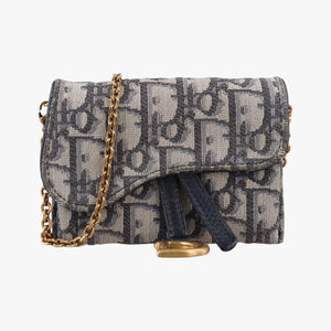 Secondhand Christian Dior Saddle Navy×Gray jacquard×Leather  shoulderbag | stylenewstar