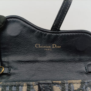 Secondhand Christian Dior Saddle Navy×Gray jacquard×Leather  shoulderbag | stylenewstar