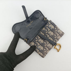 Secondhand Christian Dior Saddle Navy×Gray jacquard×Leather  shoulderbag | stylenewstar