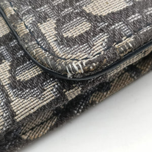 Secondhand Christian Dior Saddle Navy×Gray jacquard×Leather  shoulderbag | stylenewstar