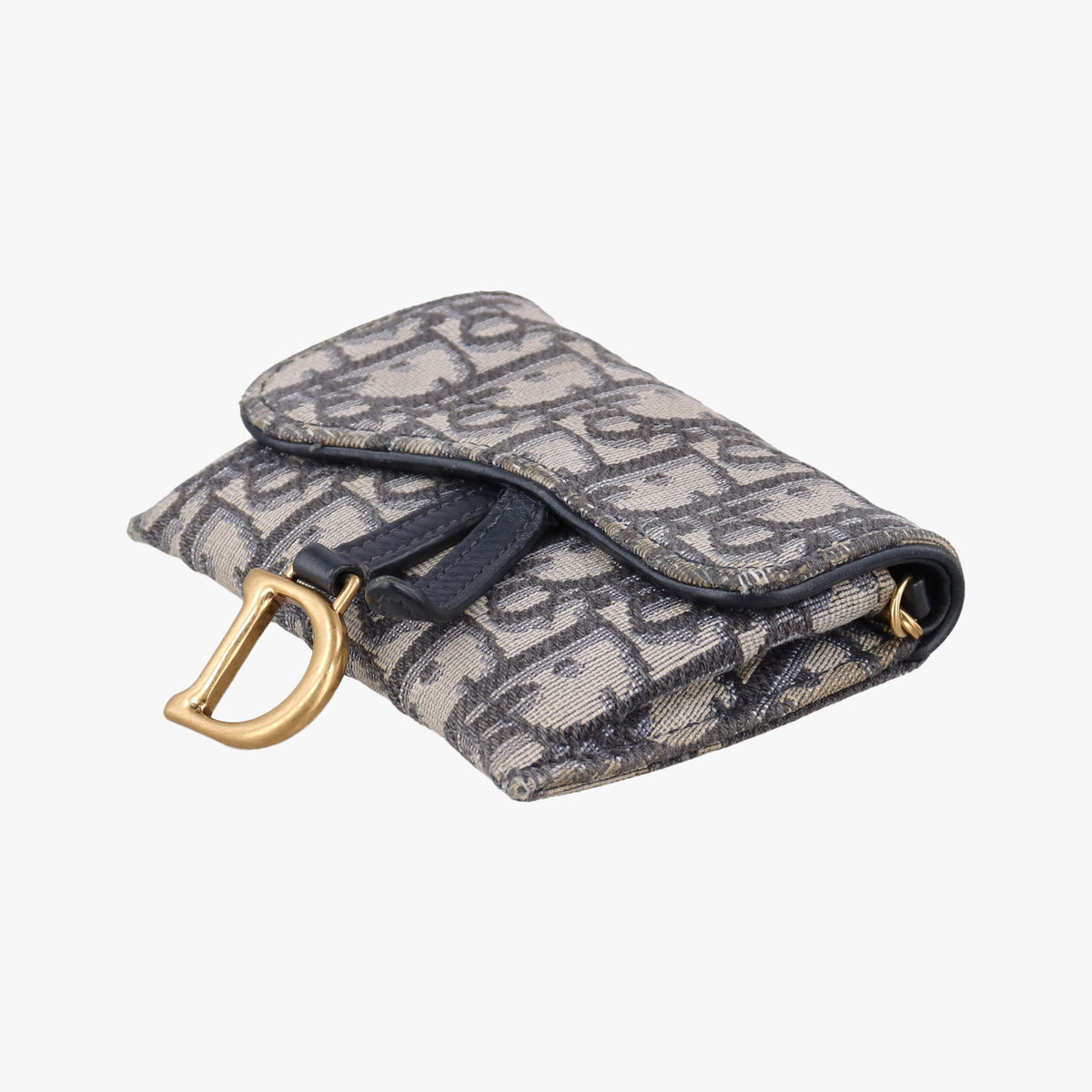 Secondhand Christian Dior Saddle Navy×Gray jacquard×Leather  shoulderbag | stylenewstar