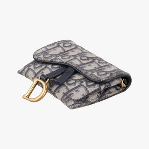 Secondhand Christian Dior Saddle Navy×Gray jacquard×Leather  shoulderbag | stylenewstar