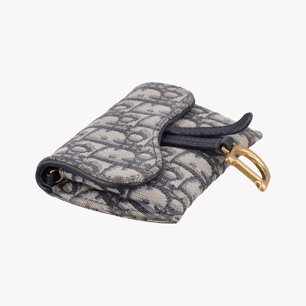 Secondhand Christian Dior Saddle Navy×Gray jacquard×Leather  shoulderbag | stylenewstar