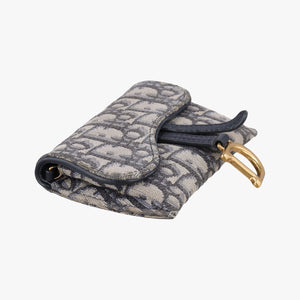 Secondhand Christian Dior Saddle Navy×Gray jacquard×Leather  shoulderbag | stylenewstar