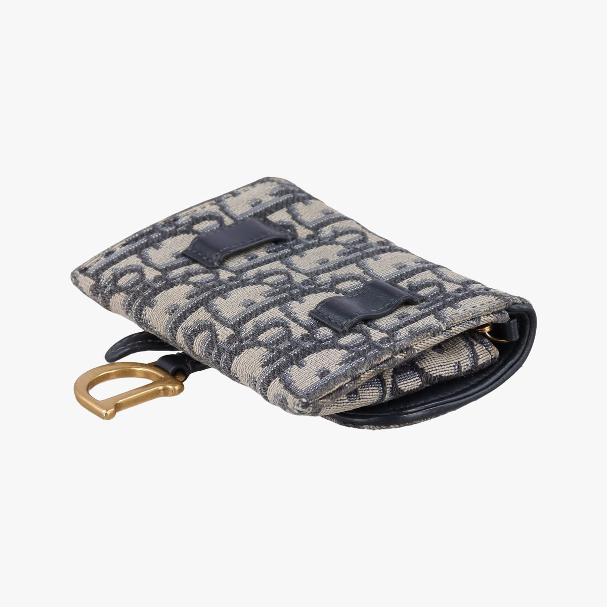 Secondhand Christian Dior Saddle Navy×Gray jacquard×Leather  shoulderbag | stylenewstar