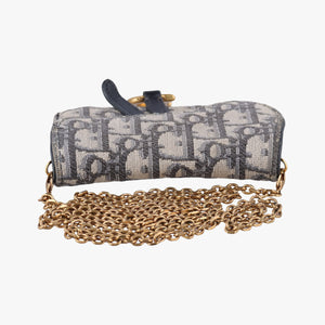 Secondhand Christian Dior Saddle Navy×Gray jacquard×Leather  shoulderbag | stylenewstar
