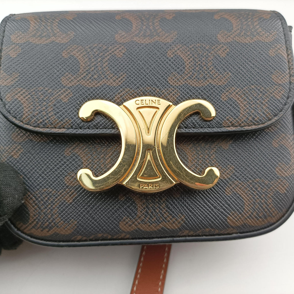 Pre-owned Celine Mini Triomphe Brown PVC coated canvas  shoulderbag | stylenewstar