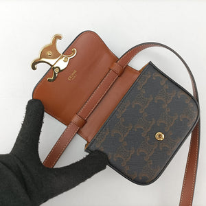 Pre-owned Celine Mini Triomphe Brown PVC coated canvas  shoulderbag | stylenewstar
