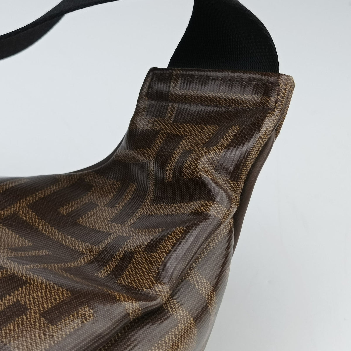 Vintage Fendi Fila Collaboration Zucca Pattern Logomania Brown PVC coated canvas 8BM006 bum bag/waist bag | stylenewstar