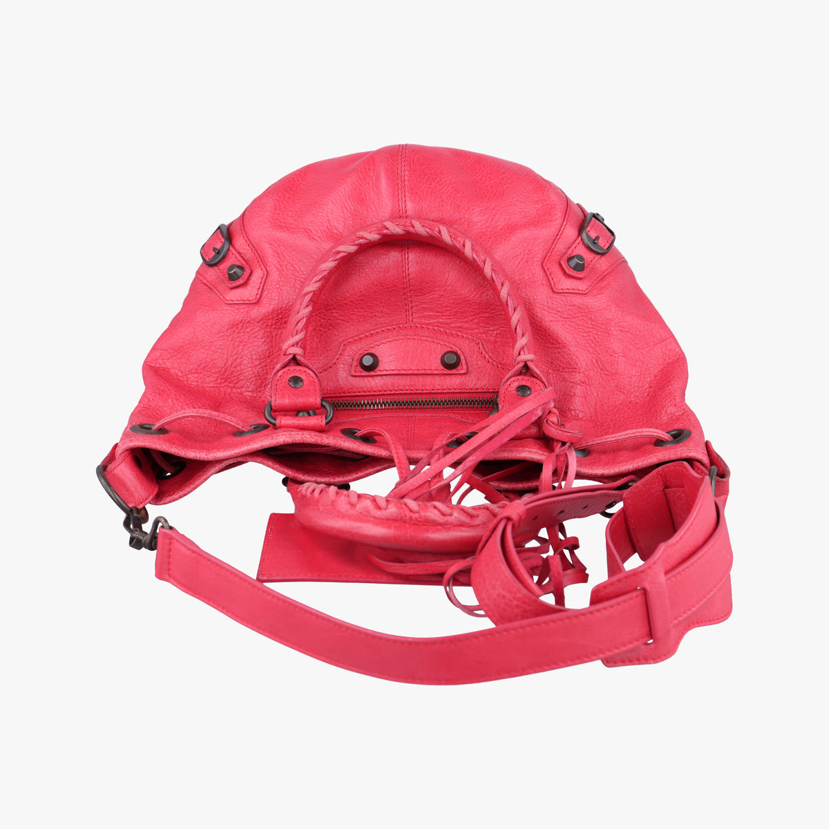 Pre-owned Balenciaga Electric Perforated Motorcycle City Red lambskin  shoulderbag | stylenewstar