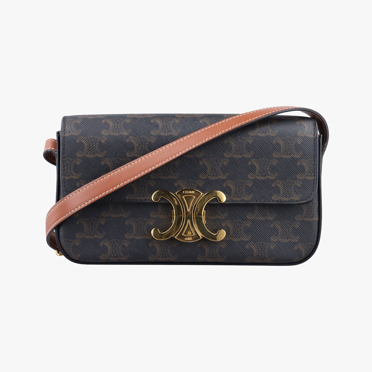 Pre-owned Celine Claude Triomphe Brown PVC coated canvas  shoulderbag | stylenewstar
