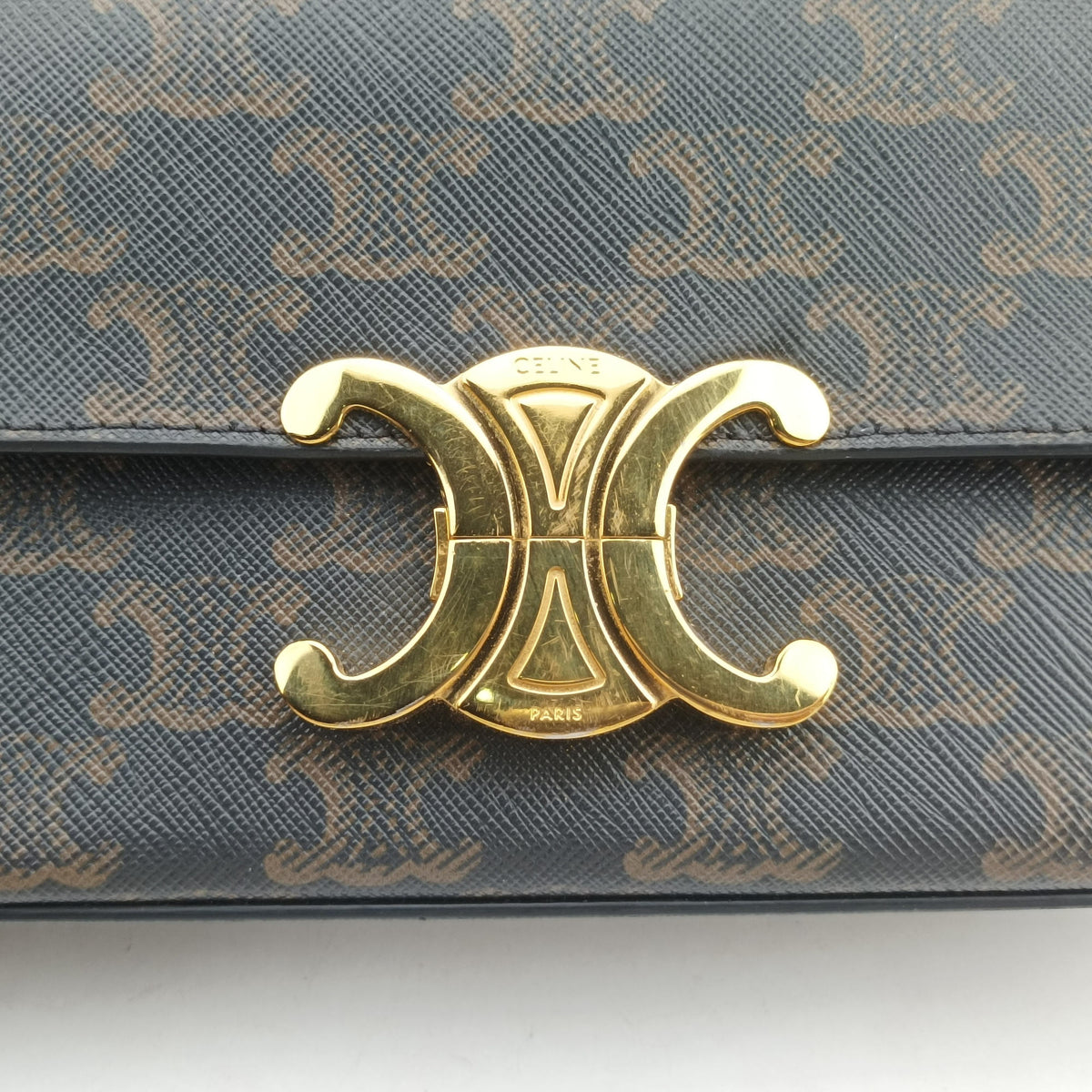 Pre-owned Celine Claude Triomphe Brown PVC coated canvas  shoulderbag | stylenewstar