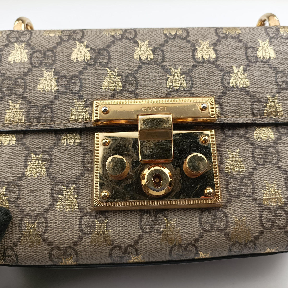Pre-owned Gucci Padlock beige×black PVC coated canvas×Leather 409487 shoulderbag | stylenewstar