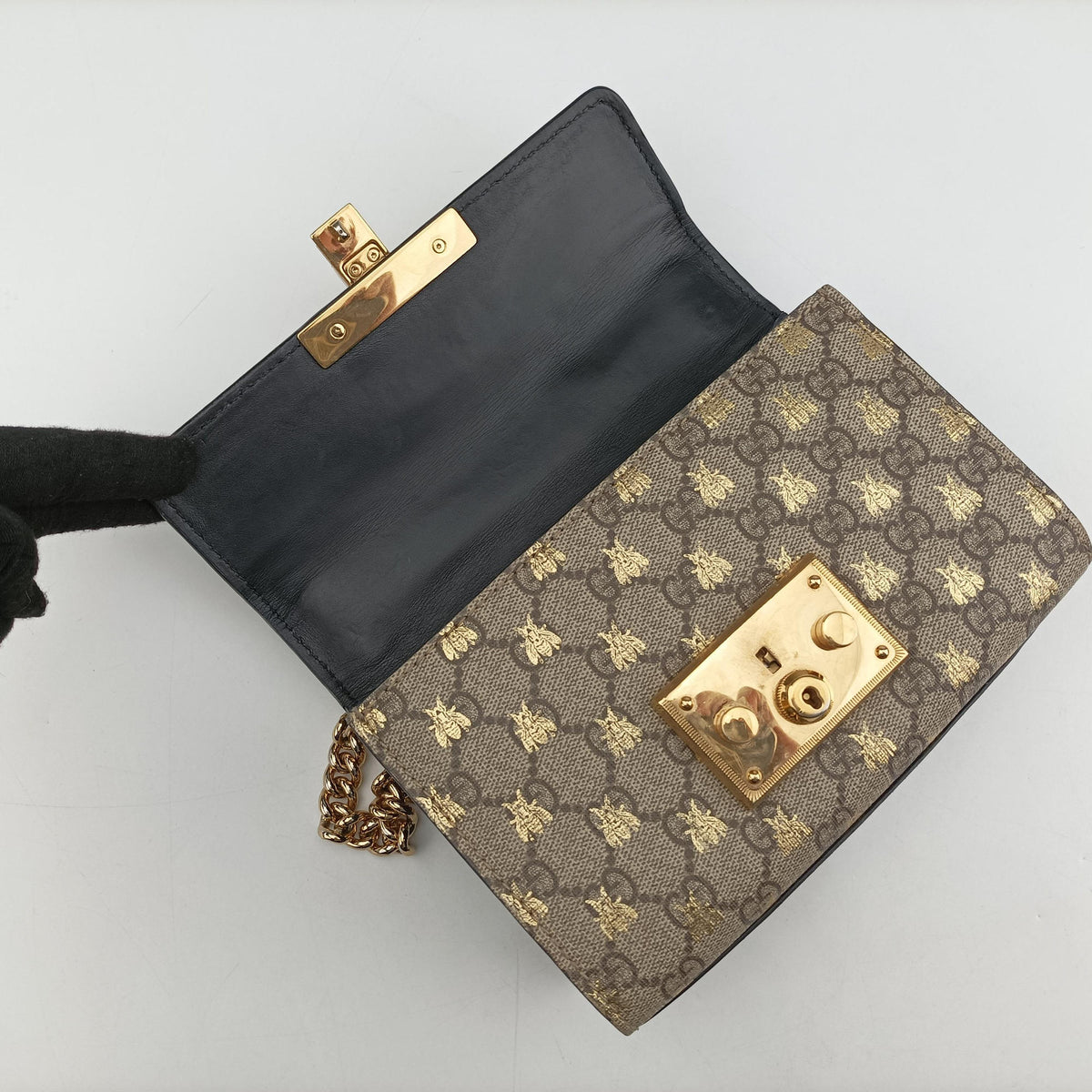 Pre-owned Gucci Padlock beige×black PVC coated canvas×Leather 409487 shoulderbag | stylenewstar